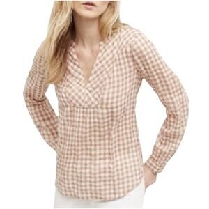 Holding Horses Anthropologie Women's Size 4 Blouse Plaid Checkered Beige/Brown